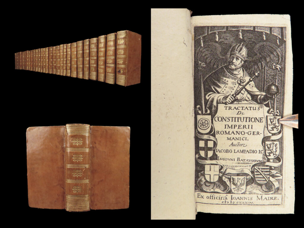 1627 respublica travel voyages elzevier brazil islam persia 28v 1-of-a-kind set | the famed publisher elzevier published a series of travel guides under the title ‘<em>respublica’</em>. This work is a collection of various authors on european countries focusing on geography and historical significance – one of the earliest travel guides. <strong>this incredible set is certainly one of the rarest and most unique offerings of ‘<em>respublica’</em></strong>. Often, these works are sold as small, individual works; however, this lot features 28 separate, uniformly-bound volumes from elzevier and the extended elzevier family of printers. Item number: #27176 price: $7500