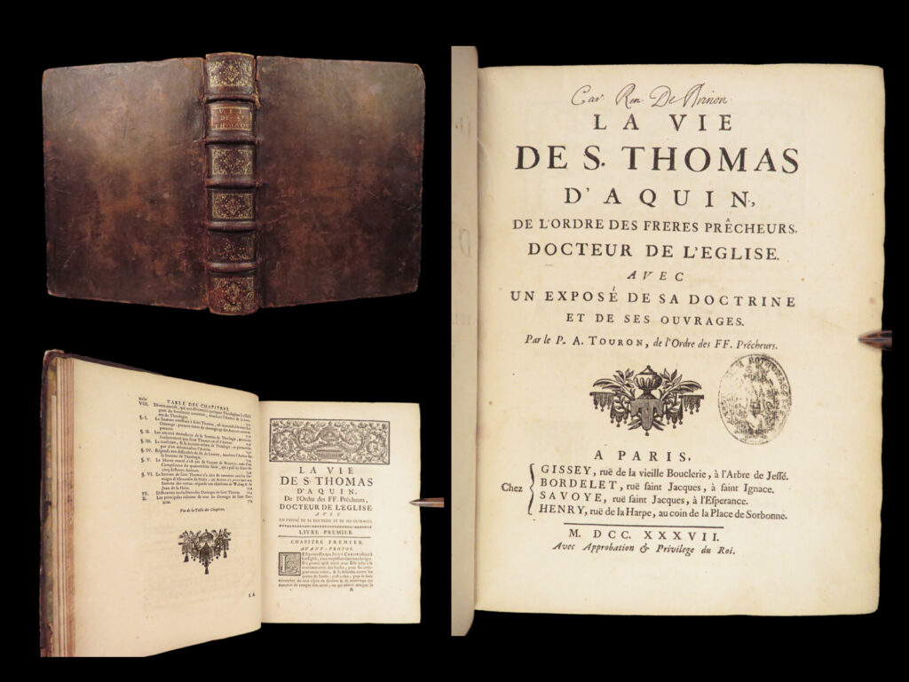 1737 thomas aquinas 1st ed dominican friar touron philosophy summa theologica | thomas aquinas was one of the most prolific and well-known medieval friars, whose ‘<em>summa theologica’</em> was highly influential philosophical and religious treatise. Author antoine touron, an 18<sup>th</sup>-century dominican friar, published a life of aquinas which was <strong>considered one of the best biographies of the 13<sup>th</sup>-century saint. </strong>