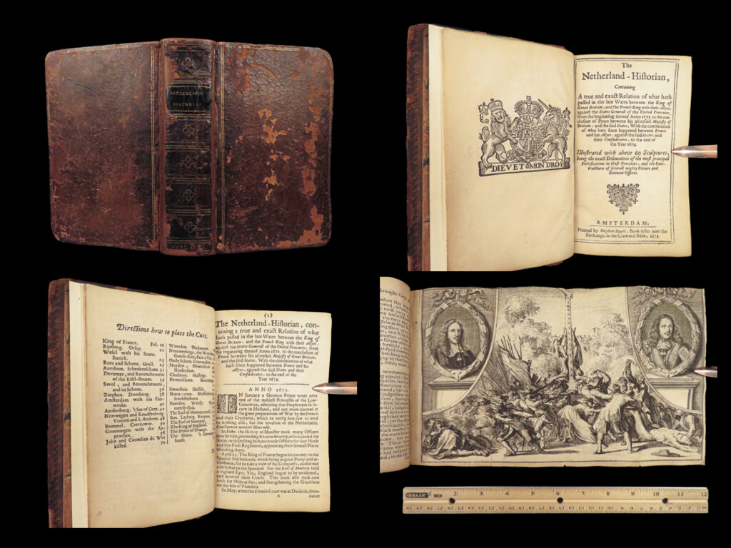 1675 netherlands 1ed franco-dutch war louis xiv swart dutch forts west indies |   “<em>the netherland-historian</em>” is a rare 17<sup>th</sup>-century historical account of notable voyages, wars, and political history in europe. This collection of historical reports and letters covers the franco-dutch war, political reigns of louis xiv of france, charles ii of england, and the prince of orange, the military influence of raimondo montecuccoli, and the strength of importance of european star forts. Publisher steven swart included several impressive folding engravings of castle forts and portraits.   <strong>this 1675 first edition is also notable for its inclusion of information on voyages in the west indies and suriname. (sabin). </strong>  