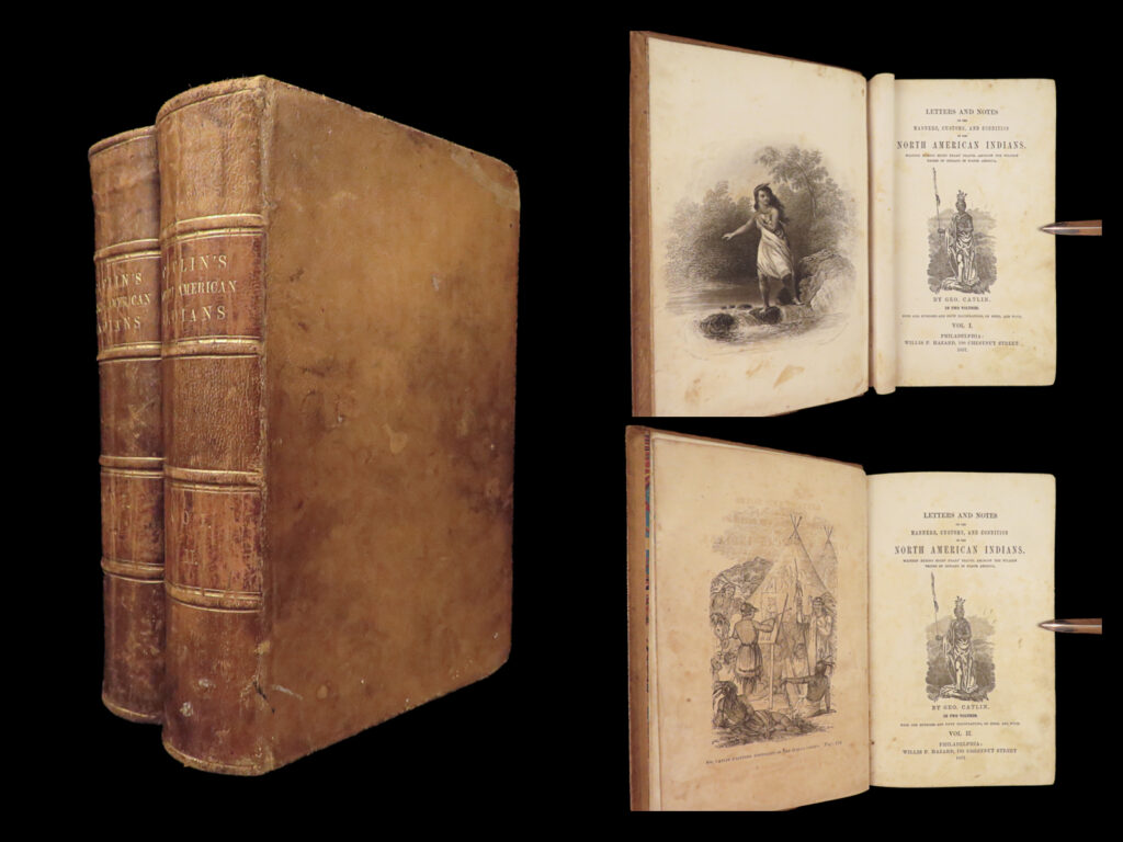 1857 american indians sioux wild west exploration george catlin tribe vocabulary |   ‘<em>letters and notes on the manners, customs, and condition of the north american indians</em>’ by george catlin documents his eight years of travel among various native american tribes. In this two-volume work, catlin presents a fascinating portrayal of the daily lives, social structures, and cultural practices of these tribes, accompanied by 150 brilliant in-text and full-page engravings depicting battles, chiefs, expeditions, and village life. Catlin goes to great lengths to describe the various native american cultures, striving to preserve their way of life during a period of significant disruption due to westward expansion. Catlin, a painter and author, was the first white man to depict these indians in their native territories, whilst on his travels to the american west.   <strong>notably, this 1857 edition, published by willis p. Hazard, includes vocabulary of the mandan, blackfoot, riccaree, sioux, and tuscarora tribes! </strong>