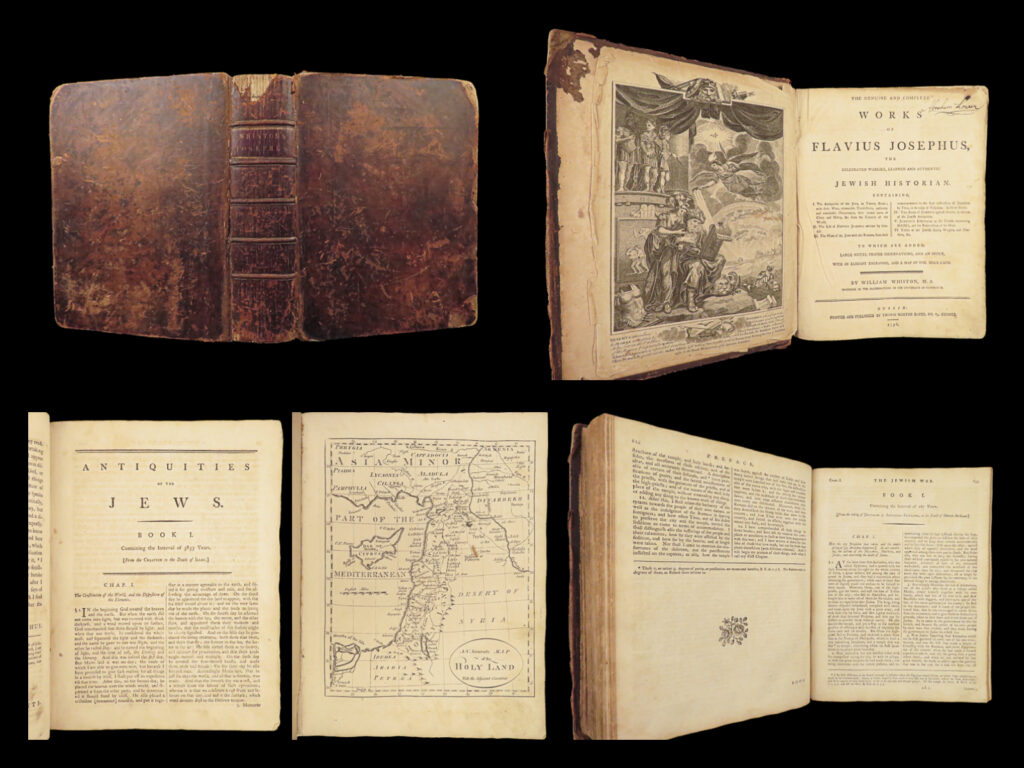 1796 josephus jewish judaism antiquities jews map whiston rare dublin ed folio | <em>“and when the book of daniel was showed to alexander the great, wherein daniel declared that one of the greeks should destroy the empire of the persians, he supposed that himself was the person intended. ” </em> <em>–</em> josephus,<em> antiquity of the jews </em>   a rare 1796 printing of the ‘<em>jewish histories’</em> of josephus. This work is one of the most referenced works regarding the history and origins of the jewish faith, providing history beyond what is found in the bible. Many editions of the works of josephus appeared in the 18<sup>th</sup>-century, but this english edition by william whiston is particularly desirable. He added notes and commentary to this translation that appeared throughout 18<sup>th</sup>- and 19<sup>th</sup>-century editions.