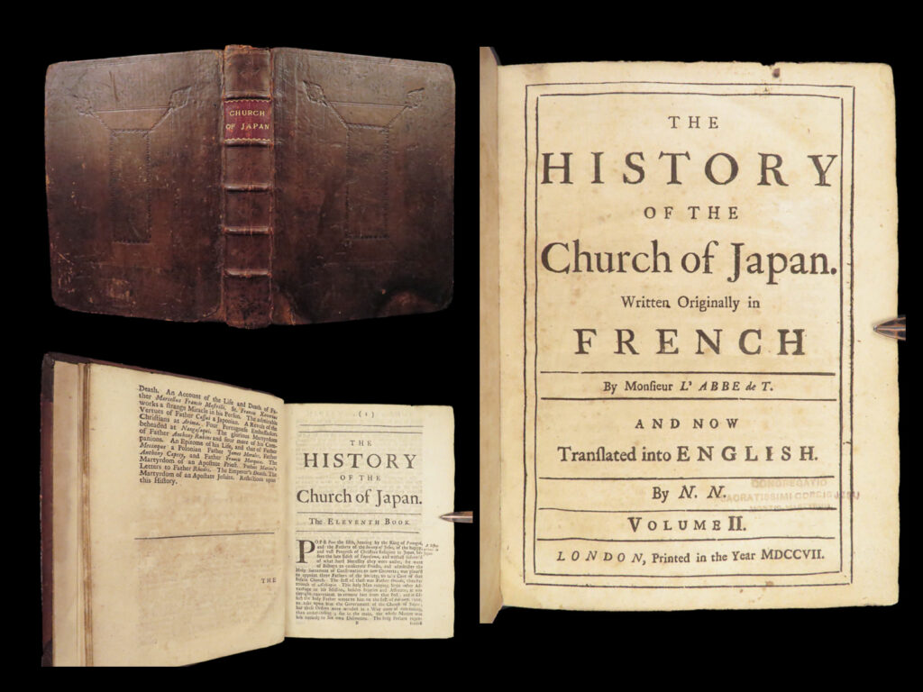 1707 japan 1ed church history jesuit missionary torture catholic martyrs china | a rare 1707 first edition of "<em>the history of the church of japan</em>"   this book covers the effect of socio-political changes on the christian catholic and jesuit communities, capturing the arrest, torture, and martyrdom of many christians. It details the resilience and heroism of believers, including key figures like taycofama, and explores japan’s diplomatic and cultural interactions with its neighbors such as china and the philippines.   this volume discusses how christianity endured through underground practices and steadfast faith, despite relentless oppression. It offers insight into the spiritual and cultural perseverance of a minor community.