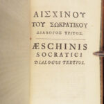 1711 GREEK Dialogues 1ed Aeschines Socraticus Plato SOCRATES Philosophy Latin