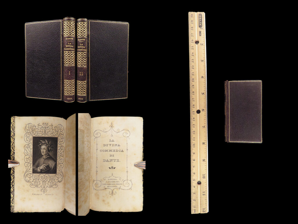 1823 rare tiny dante alighieri divine comedy inferno purgatory italian miniature | <em> </em> <em>“abandon all hope, ye who enter here. ” </em> ― dante alighieri,<em> the divine comedy</em> <em> </em> dante’s “<em>divine comedy</em>” is one of the most important and long-lasting works for literature. This early 19<sup>th</sup>-century italian edition was published in <strong><u>tiny, miniature tomes</u></strong>!  