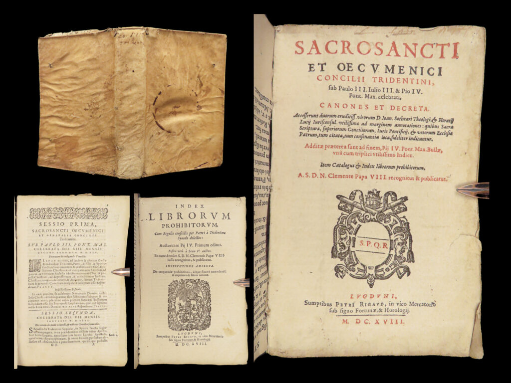 1618 rare prohibited book index inquisition banned council trent catholic popes | in the century following the council of trent, numerous important treatises on the famed ecumenical council were regularly published and reprinted. These works, were written to bring clarity and understanding to europe’s attempts at protestant reforms, and many of these books were placed on the prohibited books index by the catholic church.