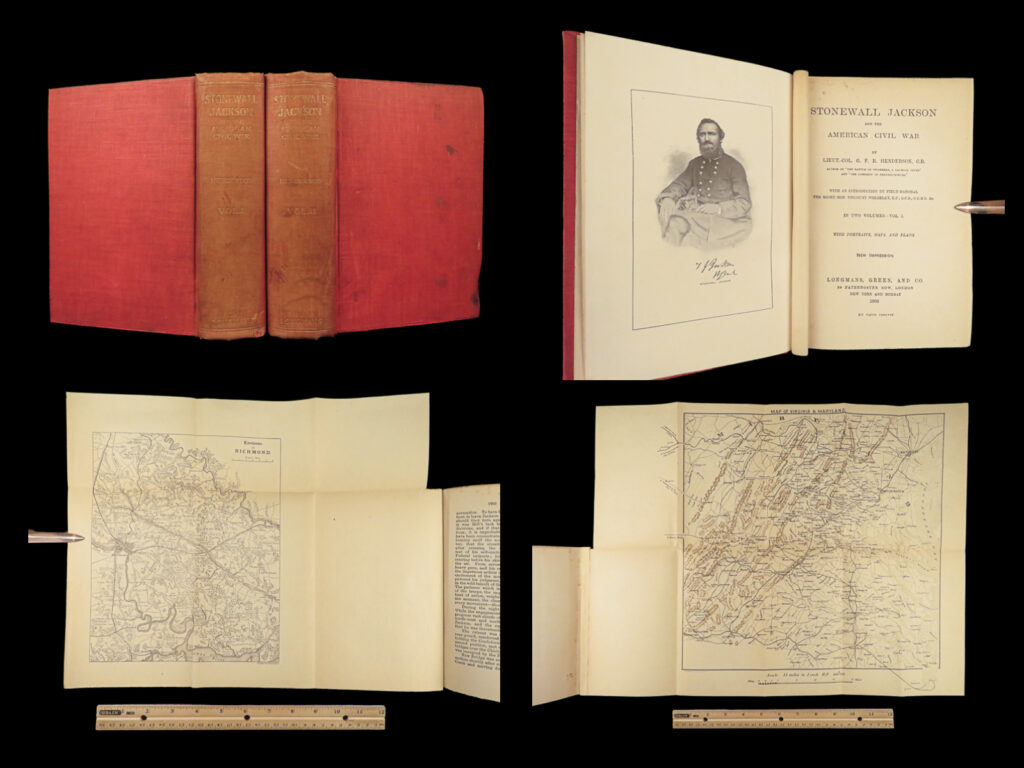 1903 confederate stonewall jackson american civil war battle maps henderson | an incredible, american edition of henderson’s biography on the celebrated civil war general, thomas ‘stonewall’ jackson. This book, first published in 1904, includes detailed maps of battlefields, as well as descriptions of various battles and confederate campaigns. Howes refers to henderson’s biography as<strong> “the most authoritative” of the biographies of stonewall jackson. </strong>   note from nevins: “in all, eighteen editions of this well-done study have appeared; while not achieving impartiality on jackson, henderson viewed the war with a detached objectivity”.
