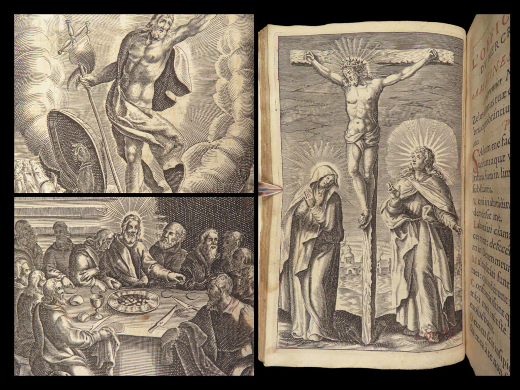 1620 missal catholic church holy week liturgy illustrated rare richer prost | an incredible rare 17<sup>th</sup>-century roman catholic missal. This work is a beautiful example of catholic liturgy for holy week published in the 1620s by estienne richer. It includes numerous full-page engravings as well as black and red texts throughout the prayers, hymns, and liturgical verses. It also includes a 1640 prost printing of the “<em>office of the nativity</em>”.