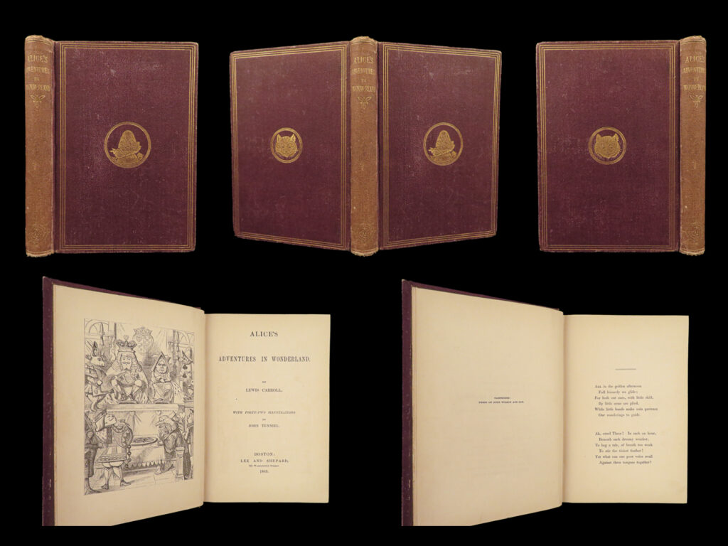 1869 alice in wonderland 1st ed first edition lewis carroll tenniel art rare | <em>“if i had a world of my own, everything would be nonsense. Nothing would be what it is, because everything would be what it isn't. And contrary wise, what is, it wouldn't be. And what it wouldn't be, it would. You see? ” </em> – lewis carroll<em>, alice in wonderland </em> <em> </em> lewis carroll’s landmark masterpiece, ‘<em>alice’</em><em>s adventures in wonderland</em>,’ was first published in 1865. This fascinating fantasy tale of a young girl falling down a rabbit hole, is surely one of the most iconic pieces of literature for all time. It has been adapted into many different versions of film, most notably by disney in 1951.   an <strong>impressive first american edition</strong> of “<em>alice in wonderland</em>”, featuring forty-two of tenniel’s bizarre, cartoon illustrations. Tenniel’s illustrations are often considered the best of the ‘<em>alice’</em> illustrations.