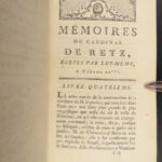 1777 LOUIS XIV Memoirs of Cardinal Retz Catholic Church French Wars Politics 4v