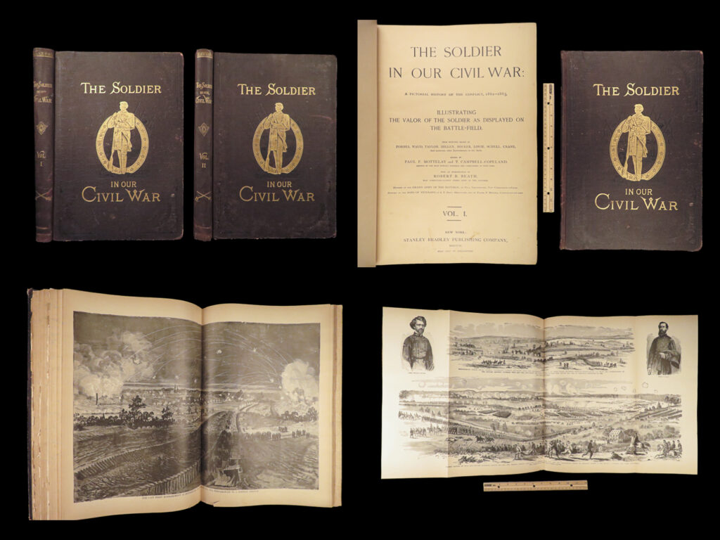 1890 huge soldier in our civil war illustrated military battles lincoln 2v set | <em>‘the soldier in our civil war’ </em>is one of the leading sources on the american civil war, particularly those that are illustrated. This work, edited by paul mottelay, features hundreds of articles and essays which are supplemented by illustrations, portraits, and photographs depicting the union and confederate soldiers – showing his life, military surroundings, and his work as a soldier.   this impressive two-volume set features the art and sketches of artists such as forbes, ward, beard, becker, lovie, schell, and many other <strong>first-hand witnesses to the details of the war. </strong>