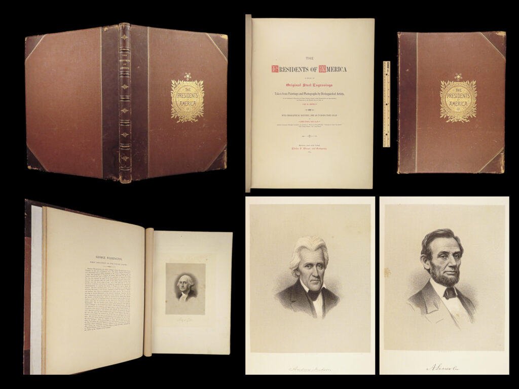 1879 enormous 1ed presidents of united states america portraits washington fiske | an enormous, 19<sup>th</sup>-century history of the presidents of the united states. Written by john fiske, this double-folio includes huge portraits of each president from george washington through rutherford b hayes. <strong>this book is considerably rare with, curiously, no copies found in the oclc. </strong> <em> </em> item number: #26805 price: $750