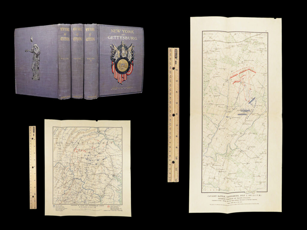 1900 gettysburg 1ed battlefield civil war maps robert e lee 3v capt provenance | <em>“it is well that war is so terrible, otherwise we should grow too fond of it. ”</em> – robert e. Lee   <strong><u>a rare 1900 report of the history of the battle of gettysburg. </u></strong>   this impressive three-volume set includes all the expected maps and is bound in original blue cloth with a decorative, colored stamp on the front. The new york monuments commission funded the “final report” in hopes of honoring fallen soldiers from the battle of gettysburg, battle of chattanooga, and the battle of antietam. Item number: #26944 price: $950
