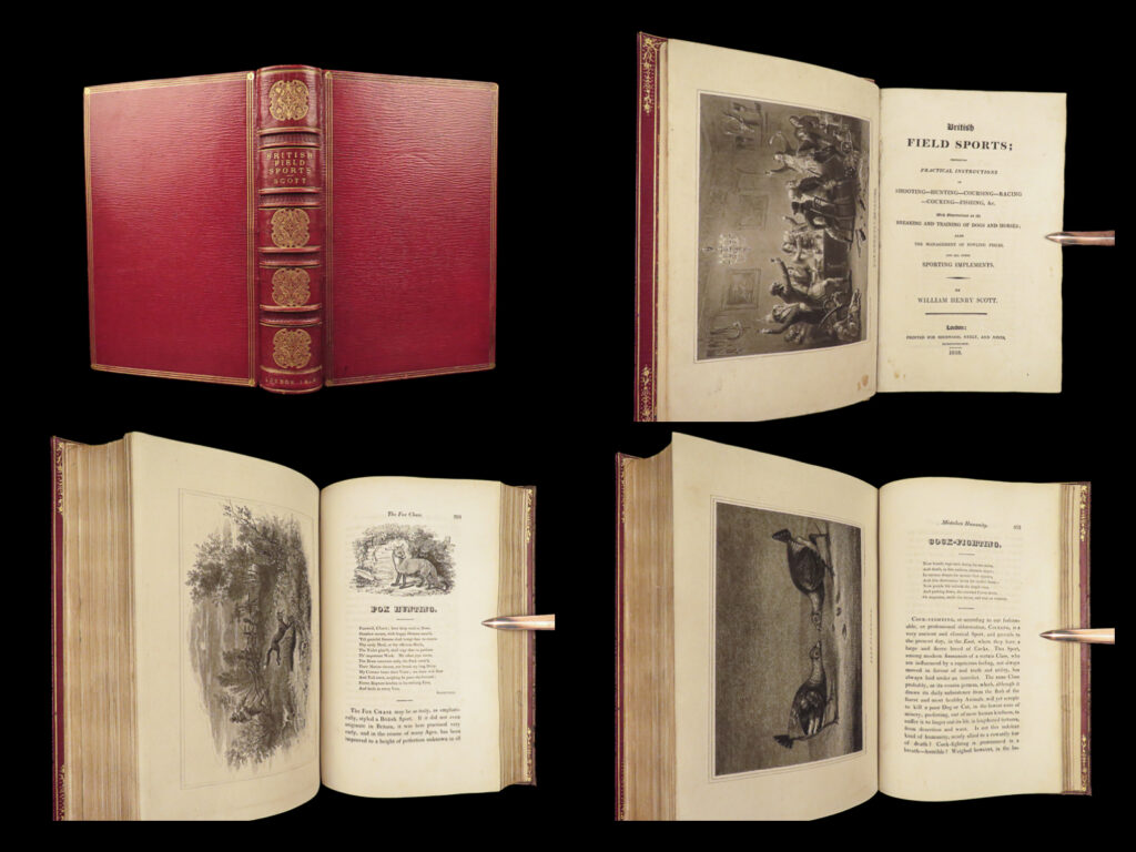 1818 hunting 1ed field sports fishing horse & dog fowling racing fine binding | an incredibly rare and desirable early 19<sup>th</sup>-century history of field sports. Written by john lawrence under his penname william henry scott, this book offers a thorough, illustrated history of hunting, shooting, coursing, horse racing, fishing, and many other outdoor sports and games. It also contains descriptions on how to train dogs and horses, managing fowling gear, and the best tips for fishing. Item number: #27484 price: $750