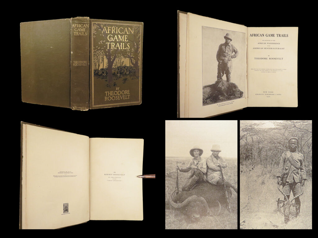 1910 theodore roosevelt 1ed african game trails hunting expedition illustrated |   “<em>african game trails</em>” is an early 20<sup>th</sup>-centry african travelogue by theodore roosevelt, the 26th president of the united states. The narrative chronicles roosevelt’s hunting expedition across east africa following his presidency. Along with his son kermit and other members of the expedition, roosevelt embarked on this adventure, hunting various game while studying and cataloguing the region’s wildlife. The story is accompanied by more than 200 illustrations based on photographs taken by kermit roosevelt and other expedition members, along with drawings by acclaimed artist philip r. Goodwin   in this 1910 first edition, roosevelt describes the excitement of the chase, the people he met, as well as the flora and fauna he collected in the name of science. Long out of print, this classic is one of the preeminent examples of africana and belongs on every collector’s shelf.   item number: #41721 price: $499