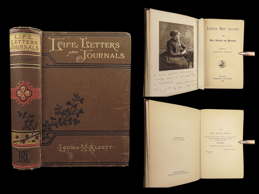 1889 louisa may alcott 1ed life letters & journals little women feminism cheney | <em>“i am not afraid of storms, for i am learning how to sail my ship. ” </em> <em>― </em>louisa may alcott<em>, little women </em> <em> </em> louisa may alcott is one of the best-known american female authors of the 19<sup>th</sup>-century whose ‘<em>little women</em>’ is still one of the most popular works of juvenile and feminist fiction. Alcott’s letters and journals were edited and published by ednah cheney in 1889; however, cheney notes in this work that many of the journals and letters were heavily edited or destroyed by alcott before they were able to be read by the public.   item number: #27486 price: $499