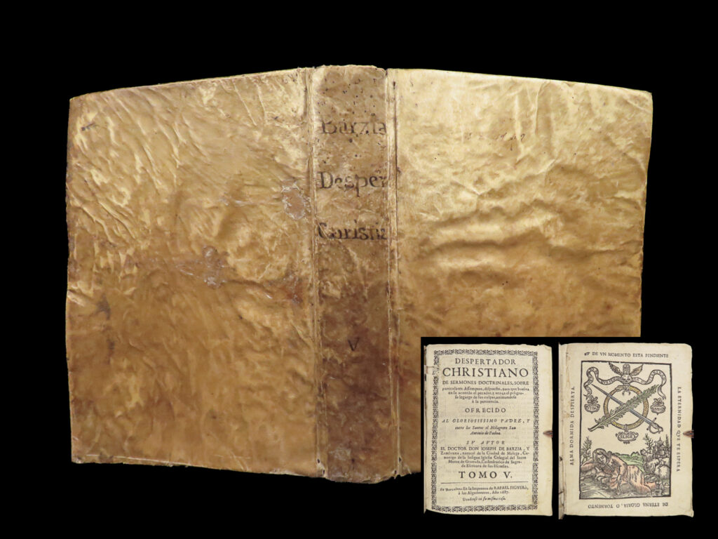 1687 spanish 1ed barcia zambrana sermons barcelona spain despertador christiano | jose de barcia y zambrana was a 17<sup>th</sup>-century spanish bishop from cadiz, spain. His sermons and theological treatises heavily influenced the spread of christianity throughout southern spain in the late 17<sup>th</sup>-century. This 1687 collection of barcia sermons entitled “<em>despertador christiano</em>” was published in barcelona!