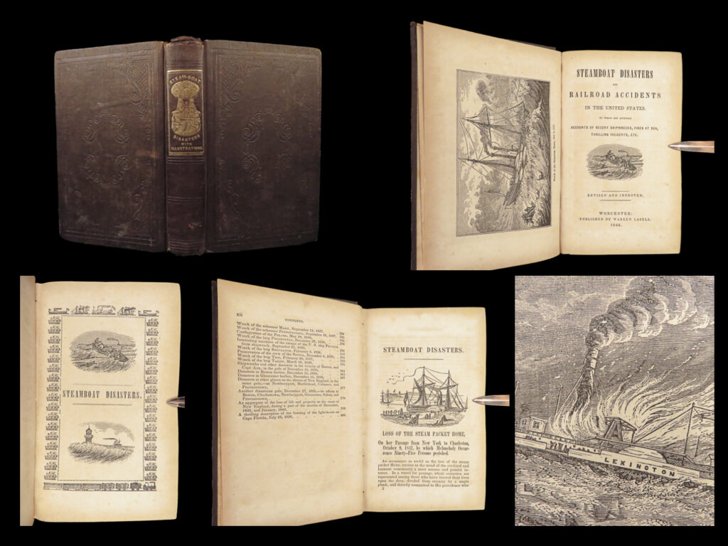 1846 train wrecks steamboat crashes shipwrecks railroad accidents boston howland | “<em>steamboat disasters and railroad accidents</em>” is a rare, pre-civil war account of major, recorded american train wrecks, shipwrecks, and fires at sea. Author s. A. Howland describes ships hitting icebergs, running aground, locomotives derailing including numerous wrecks around boston and philadelphia.