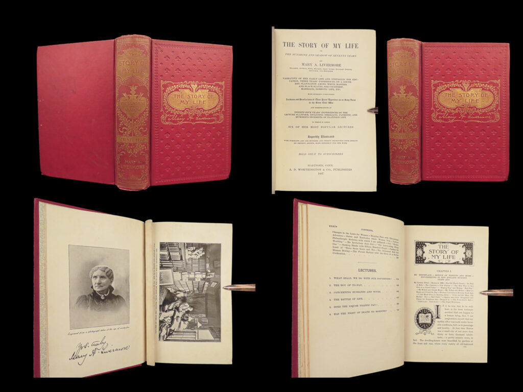 1897 civil war nursing slavery slave torture illustrated mary livermore | mary livermore was an american author during the civil war, who recorded the events of her work during the war, particularly her role as a nurse. She cared for wounded soldiers in camps and hospitals. “<em>story of my life</em>” is an autobiographical account of livermore’s life, focusing life on a plantation, slavery and negro culture, slave-whipping and torture, slave traders, and her own involvement in the civil war.   item number: #27532 price: $399  