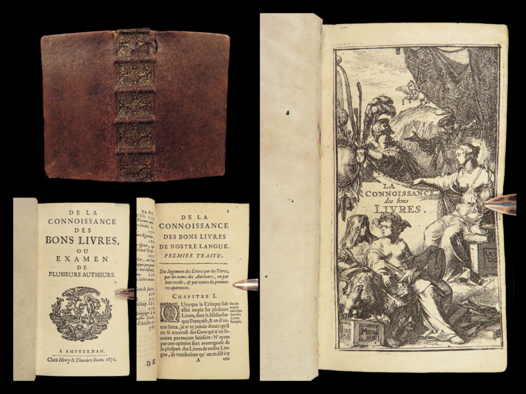 1672 rare books & novels charles sorel bibliophilia poetry french literature | a rare 1672 edition of charles sorel’s “<em>connoissance des bons livres</em>”.   sorel was a french author who was known for his novels; however, one of his lesser-known works was his survey of the best novels in the french language. This book serves as a bibliographic resource of french literature with sections on: <ul> <li>good books in french language</li> <li>history of the novel</li> <li>french poetry and french comedies</li> <li>speaking and writing with eloquence in french</li> </ul>   this edition was published by henri boom, an extension of the famed dutch printer elzevier house.   item number: #27964 price: $1500