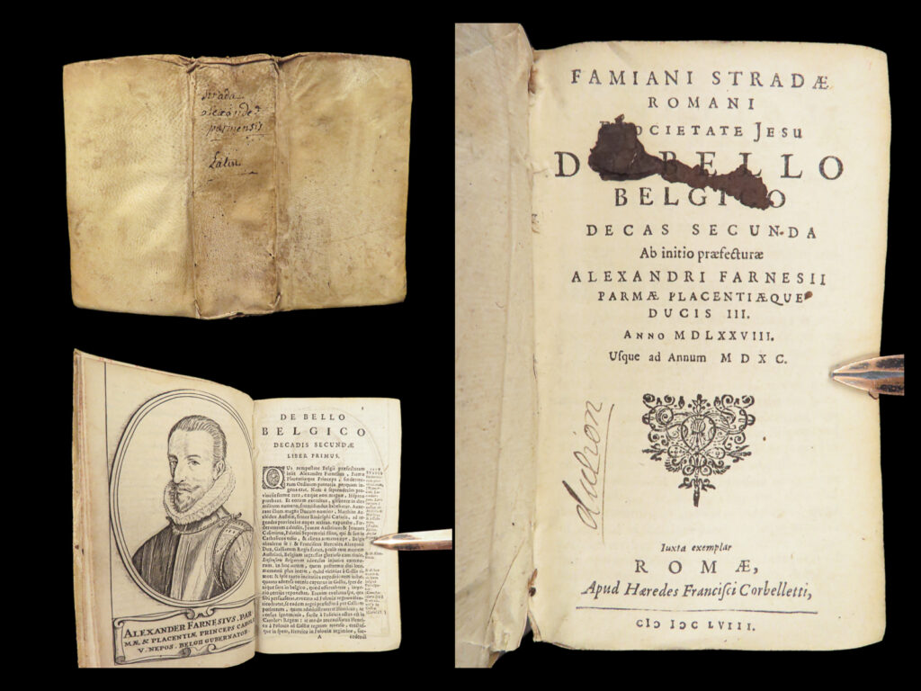 1658 dutch wars belgium bello belgico strada habsburg portraits elizabeth i | famiano strada, a jesuit professor of rhetoric, is chiefly remembered for his famous account of the dutch war. <em>‘de bello belgico</em>’ was strada’s most famous work, a work in which strada describes in detail the battles between spanish troops of parma and the dutch armies under william of orange.   this 1658 edition focuses primarily on the second decade of the dutch wars and includes numerous full-page engraved portraits. Portraits include: <ul> <li>archduke matthias, holy roman emperor</li> <li>francis hercules ii</li> <li>alexander farnese, duke of parma</li> <li>maurice of orange, nassau</li> <li>william louis, count of nassau</li> <li>elizabeth i of england</li> </ul>   item number: #27983 price: $599