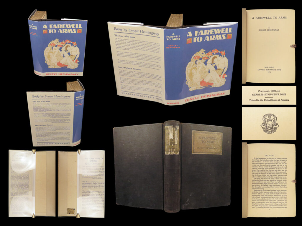 1929 hemingway 1st/1st farewell to arms world war i military romance classic | set during the italian campaign of wwi, hemingway wrote this first-person account based on his own experience working in the ambulance corps. It is about a love affair between the expatriate american henry and catherine barkley against the backdrop of the first world war, cynical soldiers, fighting and the displacement of populations.   item number: #30985 price: $750