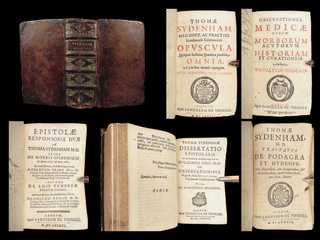 1684 english medicine of thomas sydenham surgery observationes medicae morbis |   an extremely rare 17<sup>th</sup>-century printing of thomas sydenham’s famous medical treatise “<em>observationes medicae</em>. ” sydenham was an english physician, whose textbook became the standard in medical texts for nearly two centuries. This collection includes various titles such as: <ul> <li>de morbis epidemicis</li> <li>febres intermittentes</li> <li>dysenteria</li> <li>elenches rerum</li> </ul> these medical texts were some of the earliest to be published on proper treatments of smallpox and hysteria, as well as how to manage pain caused by arthritis.   item number: #28380 price: $750