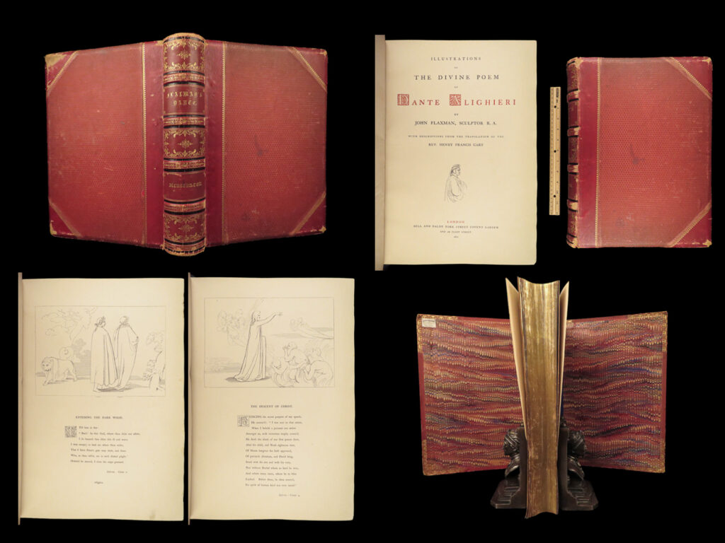 1867 dante alighieri divine comedy cary english john flaxman illustrated folio |   <em>“abandon all hope, ye who enter here. ” </em> ― dante alighieri,<em> the divine comedy </em> <em> </em> dante’s “<em>divine comedy</em>” is one of the most important and long-lasting works for literature. This work is an enormous collection of the artwork of john flaxman – sketch illustrations that were used in henry francis cary’s english translation of the divine comedy. Each of the works of art features descriptions from cary’s translation.   item number: #28163 price: $750