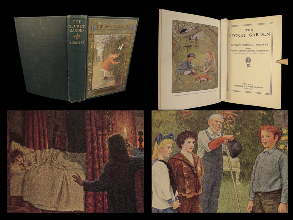 1911 the secret garden 1st by frances burnett | illustrated childrens literature | <em>“if you look the right way, you can see that the whole world is a garden. ” </em> <em>― </em>frances hodgson burnett<em>, the secret garden</em>   a scarce and charming early edition of the classic piece of children’s literature. This story focuses on the lives of neglected children seeking acceptance and love and overcoming selfishness and negativity. This printing includes the famous frontispiece depicting two children and a fox.   item number: #26975 price: $599