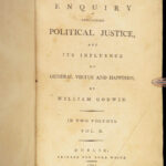 1793 Enquiry Concerning Political Justice by William Godwin ANARCHY Socialism 1st