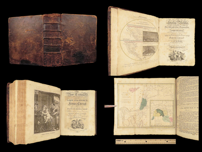 Image of 1817 HUGE Holy BIBLE Illustrated Moses MAPS & Scenes Apocrypha BOWKER Family