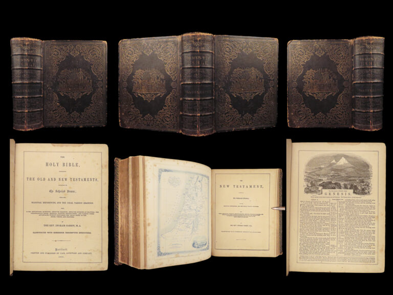 Image of 1866 HUGE BIBLE Civil War English Holy Land MAP Ingram Cobbin King James KJV
