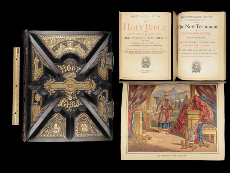 Image of 1892 ENORMOUS Holy BIBLE Color Illustrated King James EXQUISITE Clasp Binding