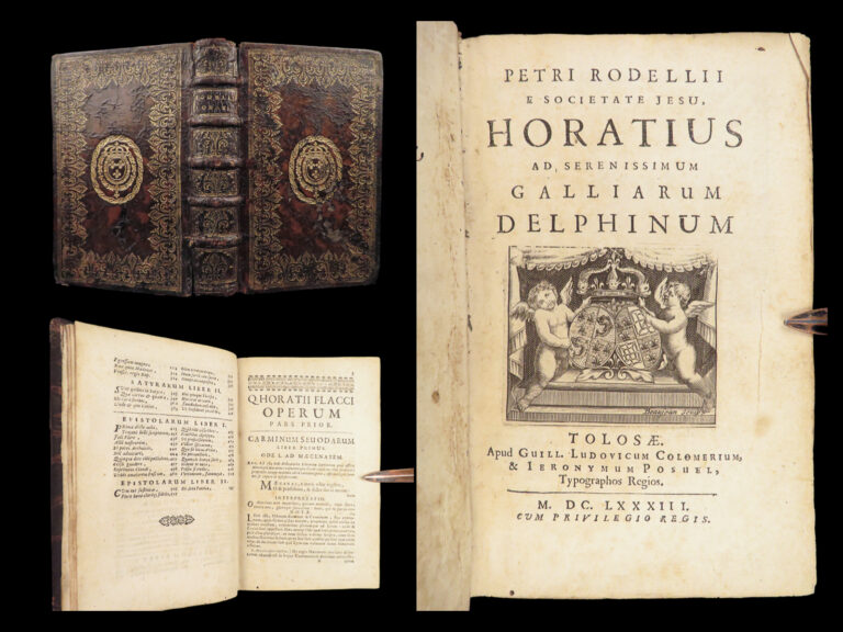Image of 1683 Works of Horace 1st ed Jesuit Rodelle | ROYAL ARMORIAL Binding Julius Caesar ROME