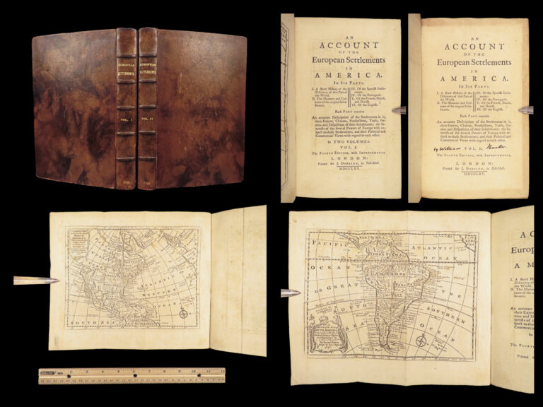 Image of An Account of the European Settlements in America – Burke – 1765 | Leather 2 Volume Set with Maps