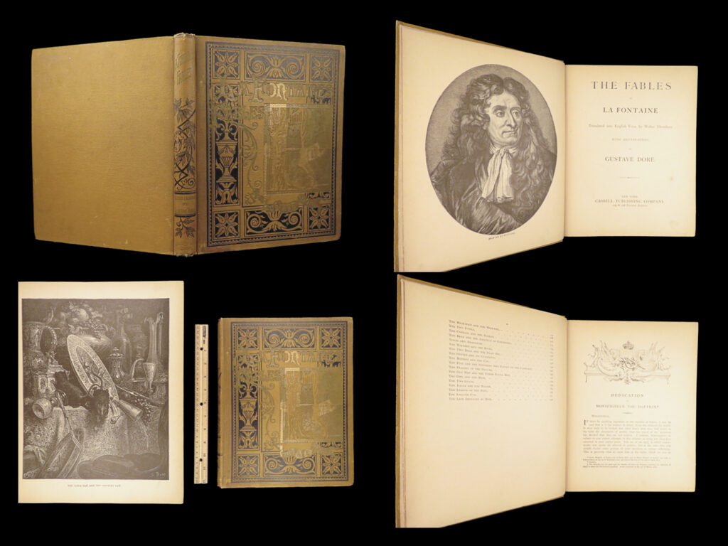 Fables of la fontaine – gustave doré – c. 1880 | thornbury translation, gilt cloth folio | 1880 folio fables of la fontaine in cassell’s original gold cloth binding with 85 gustave doré engravings and walter thornbury’s complete english verse.