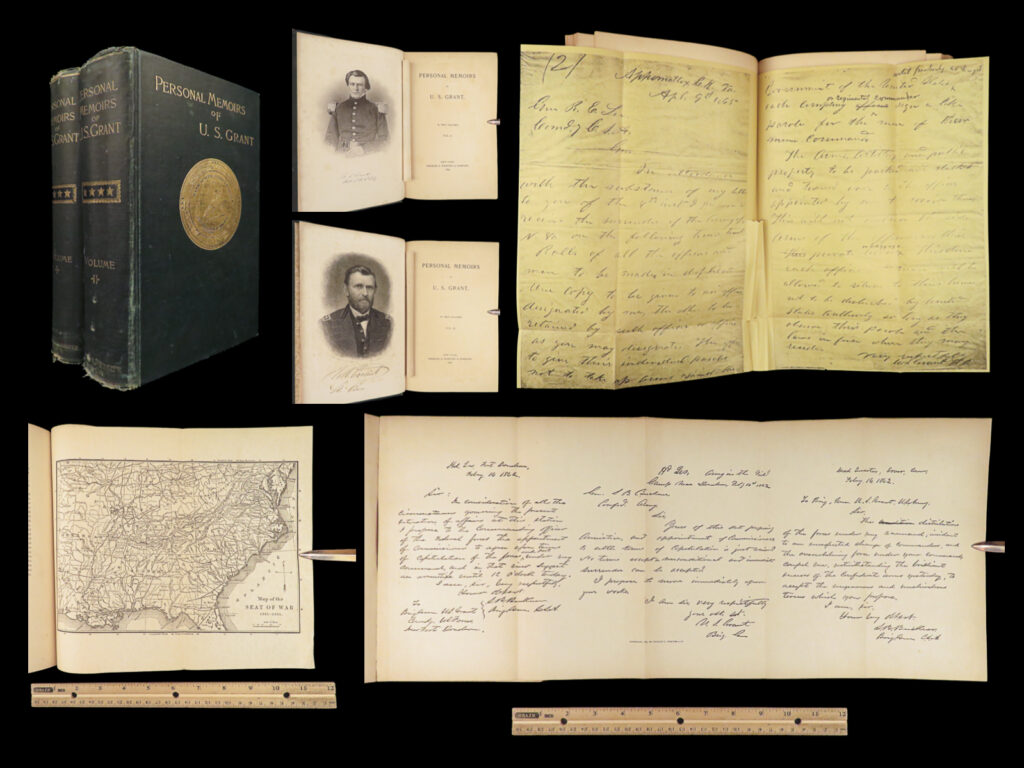 1885 civil war memoirs of ulysses s grant | 1st edition 2v | maps | <em> </em> <em>“the art of war is simple enough. Find out where your enemy is. Get at him as soon as you can. Strike him as hard as you can and keep moving on. ” </em> – ulysses s. Grant <em> </em> an important historical memoir of the civil war, arguably the most important, and the best thing that grant ever wrote. General norman schwartzkopf has recently called this the finest memoir of war experiences that has ever been penned. As such, it is valuable in its scope, its plain and clear analysis and language, and its broad conclusions about the conduct of the war. <em> </em> item number: #28089 price: $750  