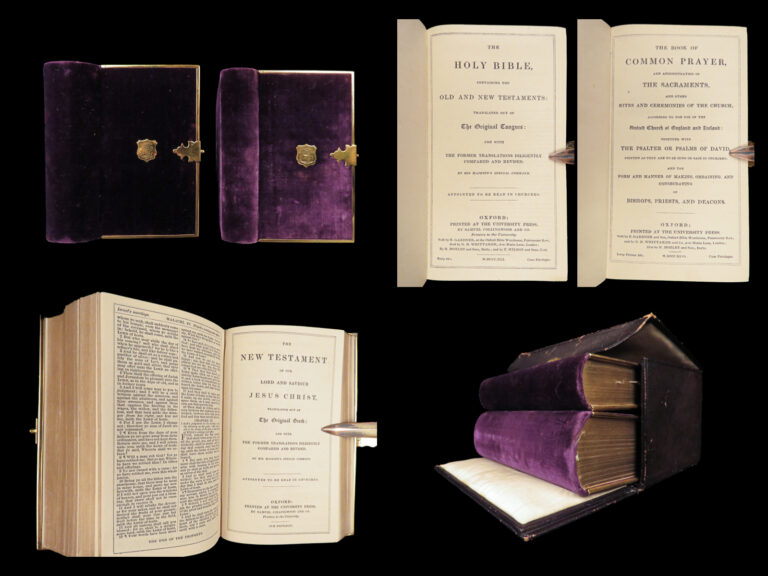 Image of The Holy Bible – Oxford – 1861 | Velvet Binding, Brass Clasps, Gilt Edges