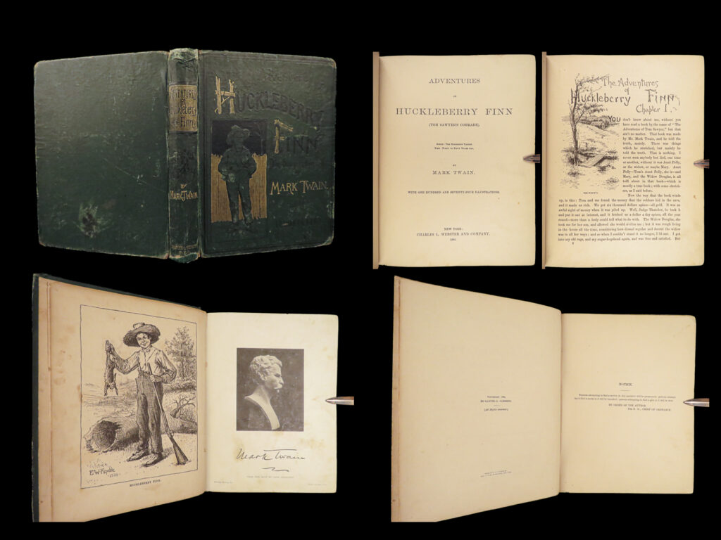 Adventures of huckleberry finn – mark twain – 1885 | first printing in original green cloth | 1885 huckleberry finn twain first printing in original green cloth with first state points. Early american classic in original binding