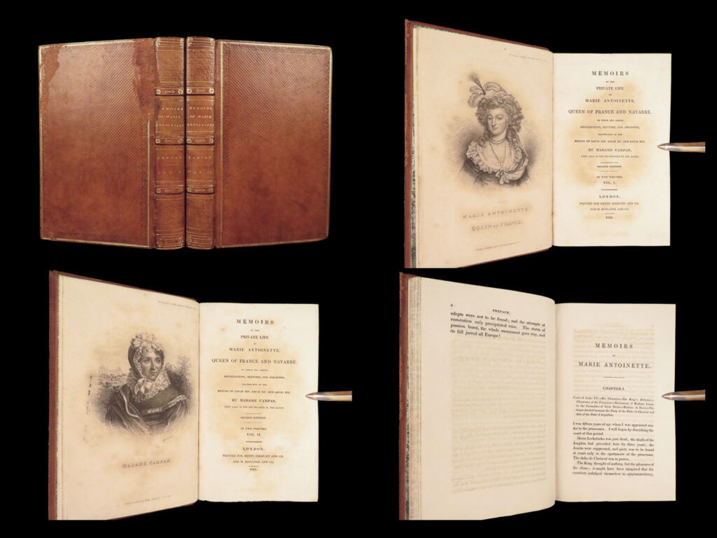 Memoirs of marie antoinette – campan – 1823 | fine leather, 2 vols | campan’s 1823 second edition memoir of marie antoinette’s court, bound in leather, covers joseph ii’s death, lafayette’s actions, louis xvi’s trial, and mirabeau’s secret dealings.