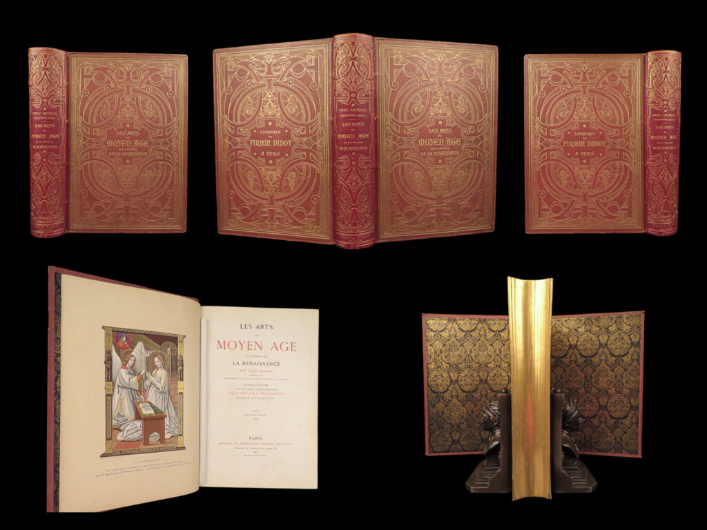 Les arts au moyen âge – paul lacroix – 1871 | illustrated, beautiful gilt binding | 1871 third edition of les arts au moyen âge by paul lacroix, profusely illustrated and bound in gilt-stamped red cloth. Topics include musical instruments, printing origins, byzantine art, and charlemagne-era arms. A significant french study of pre-modern material culture.  