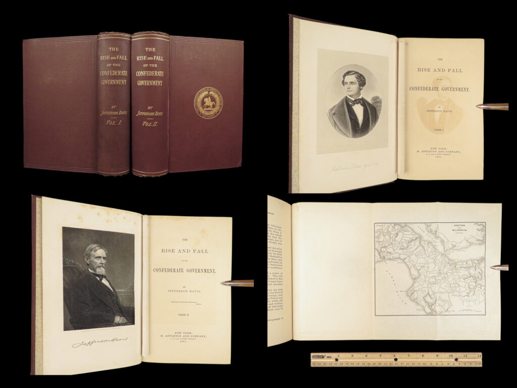 The rise and fall of the confederate government – jefferson davis – 1881 | first edition, two volumes, maps & plates | first edition of the rise and fall of the confederate government (1881) by jefferson davis. Complete two-volume set in original cloth with all maps and engravings.