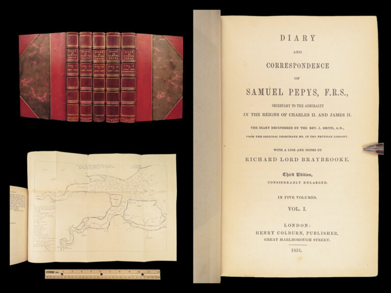 Image of 1851 Diary & Correspondence of Samuel Pepys | Beautiful Moroccan Leather 5v SET