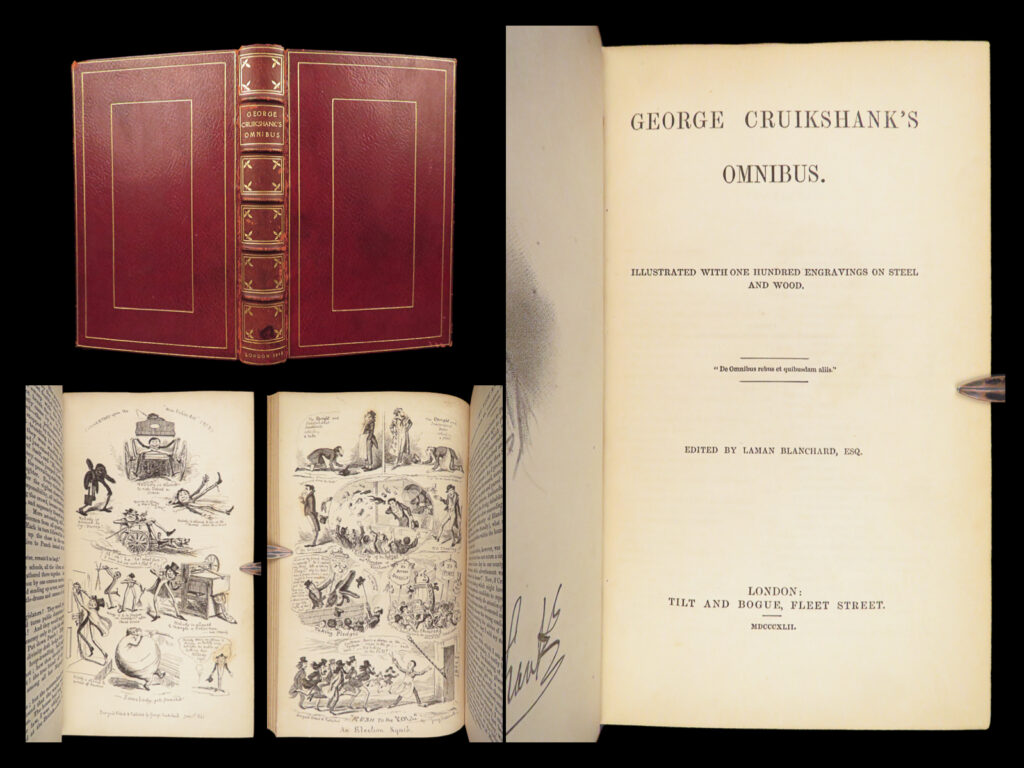 George cruikshank's omnibus – george cruikshank – 1842 | first edition, steel engravings | cruikshank’s 1842 first edition omnibus, with essays by marryat and titmarsh and illustrated with 20 steel engravings, rebound in red morocco.