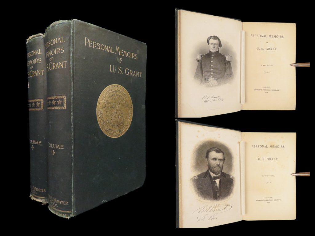 1885 civil war memoirs of ulysses s grant | 1st edition 2v | maps & leather | <em>“the art of war is simple enough. Find out where your enemy is. Get at him as soon as you can. Strike him as hard as you can and keep moving on. ”</em> – ulysses s. Grant <em> </em> an important historical memoir of the civil war, arguably the most important, and the best thing that grant ever wrote. General norman schwartzkopf has recently called this the finest memoir of war experiences that has ever been penned. As such, it is valuable in its scope, its plain and clear analysis and language, and its broad conclusions about the conduct of the war.   item number: #27926 price: $750
