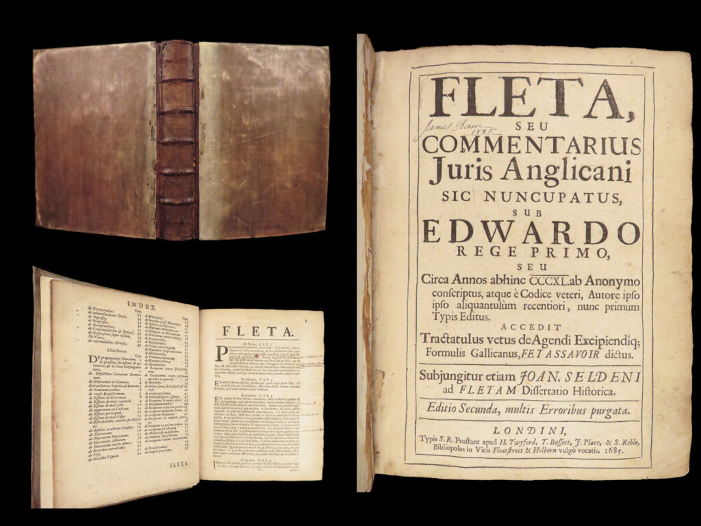 Fleta – john selden – 1685 | authority on edward i common law | fleta by john selden (1685) is a latin legal text modeled on bracton, written under edward i and linked to fleet prison. It surveys forms, practice, and terms from english law.