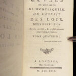 Oeuvres… De l’esprit des loix – Montesquieu – 1769 | 4 Vol Set, Banned Book