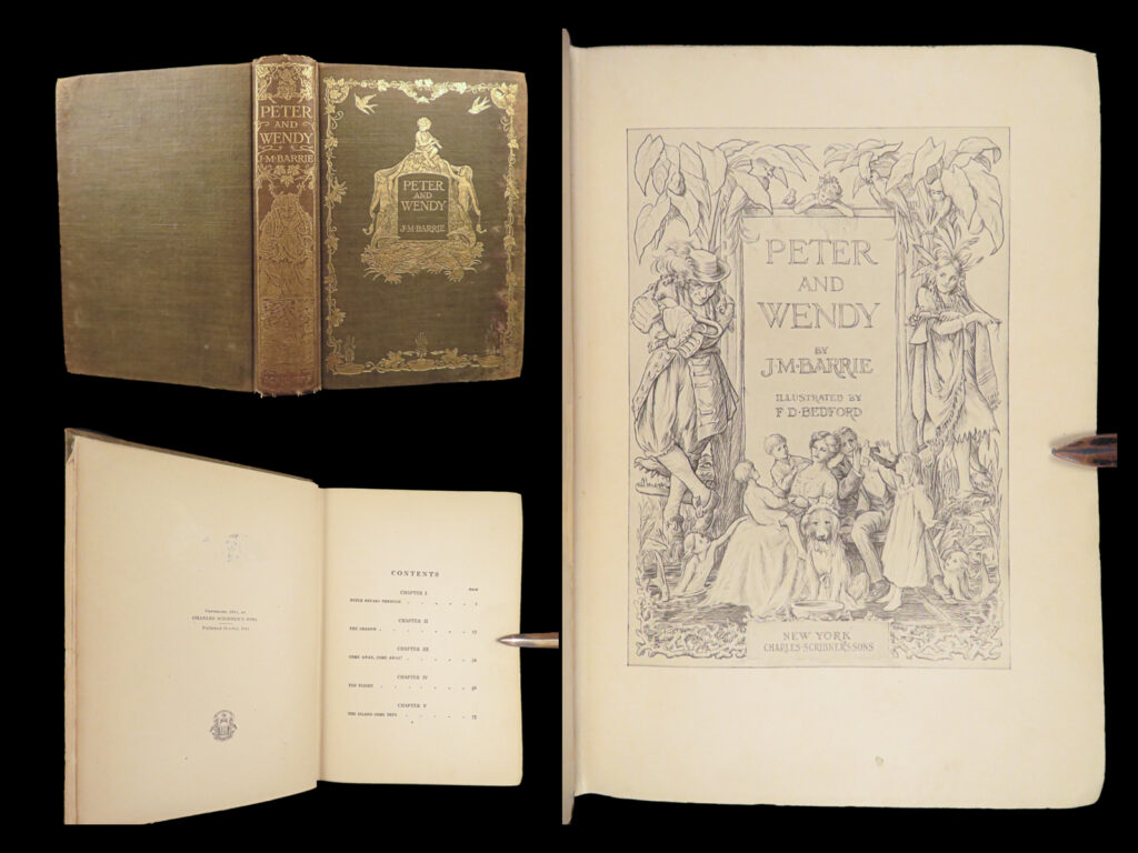 Peter and wendy – j. M. Barrie – 1911 | first american edition of peter pan | first u. S. Edition of peter and wendy by j. M. Barrie, 1911, with all first printing points, twelve illustrations, and a rare peter pan portrait by archibald g. Barnes.