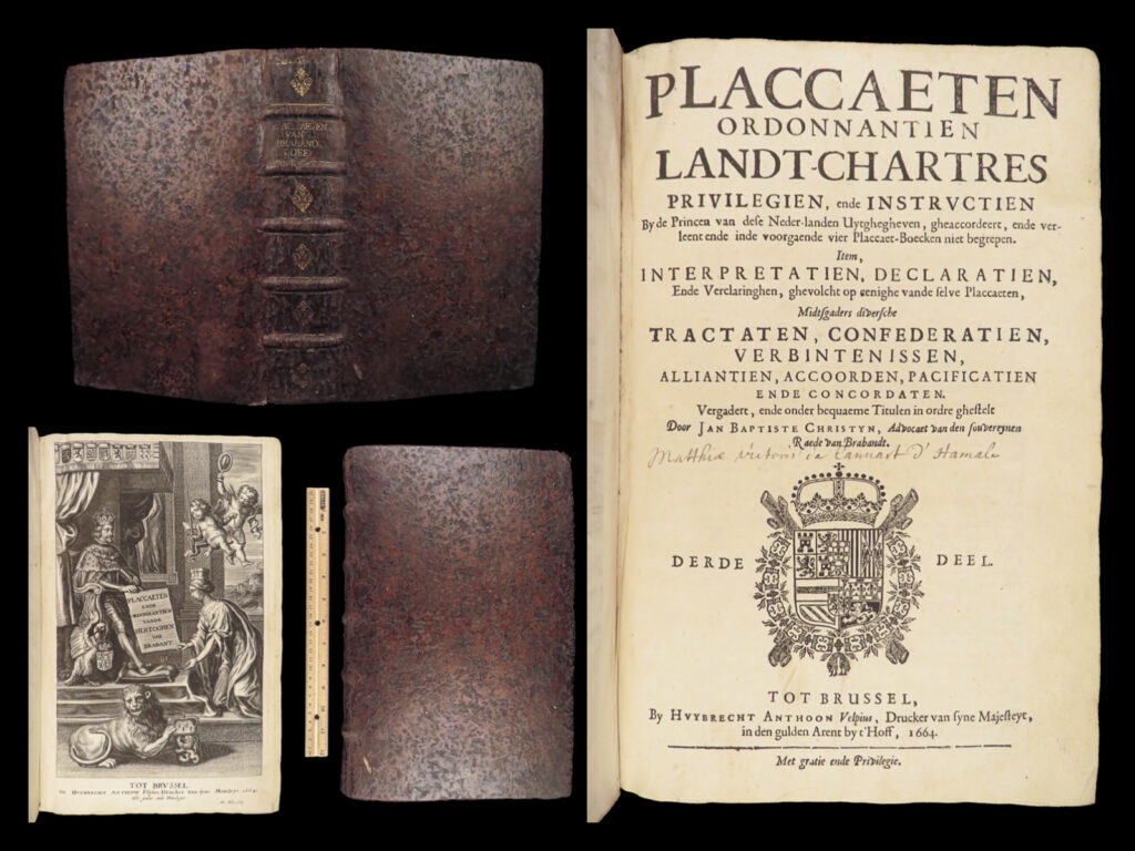 Placcaeten – johannes baptista christyn – 1664 | habsburg netherlands law | folio | 1664 brussels quarto of christyn's trilingual collection of habsburg netherlands legal orders, including ordinances on guilds, universities, and beverage trade.