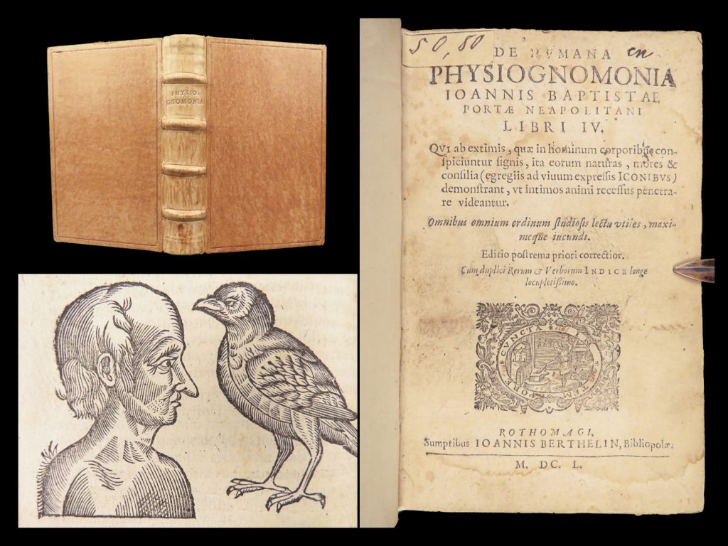 De humana physiognomonia – della porta – 1650 | illustrated, fine binding | 1650 latin edition of della porta’s illustrated treatise on physiognomy, bound in fine modern leather, examining the link between outward form and inner nature.