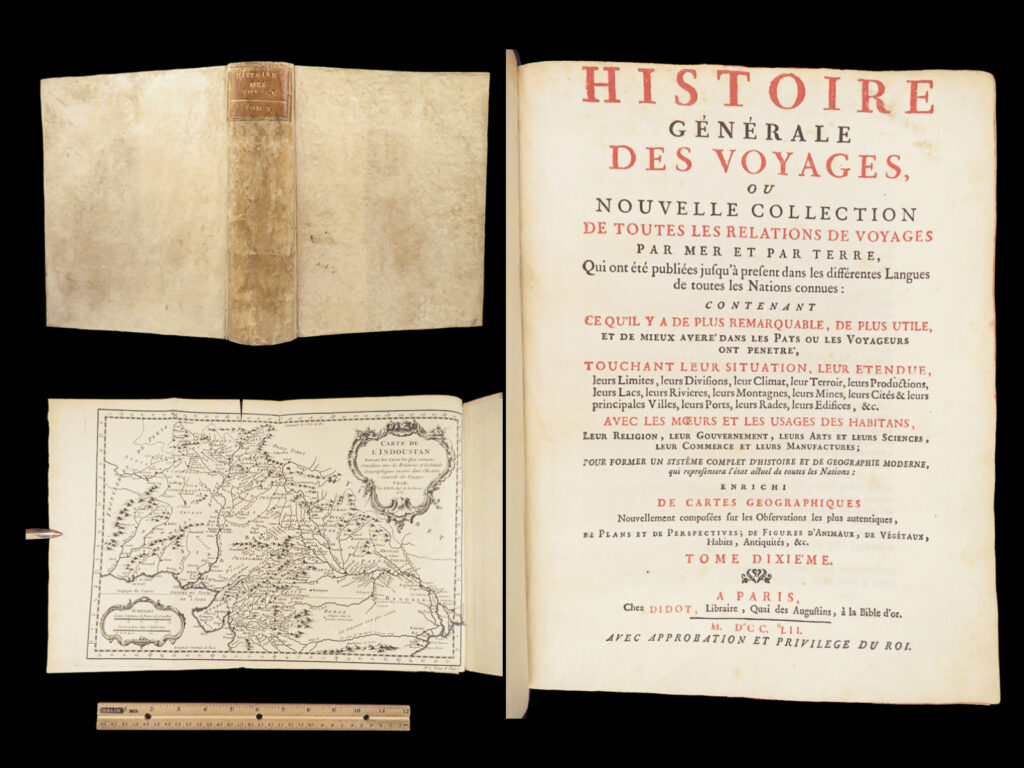 Histoire generale des voyages – abbé prévost – 1752 | first edition, maps of japan & india | first edition (1752) of abbé prévost’s histoire generale des voyages, volume 10, featuring travel reports from india, tonkin, japan, and the philippines with 27 engraved maps and plates.